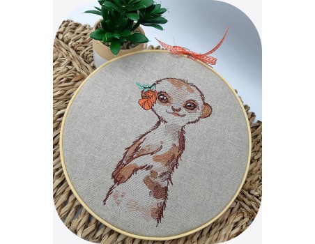 machine embroidery design watercolor lemur