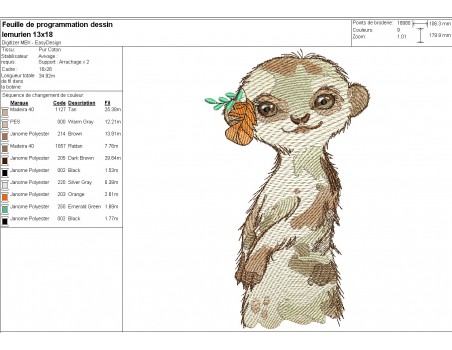 machine embroidery design watercolor lemur