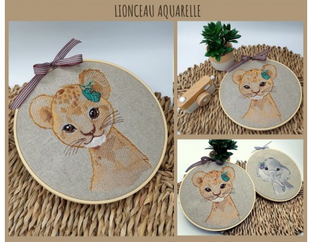 Motif de broderie machine lionceau aquarelle