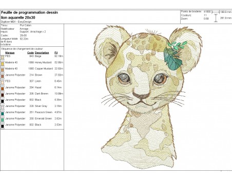 machine embroidery design watercolor lion