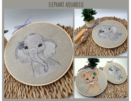 Motif de broderie machine éléphant aquarelle