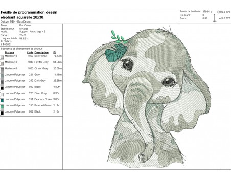 machine embroidery design watercolor elephant