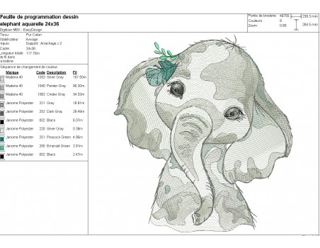 machine embroidery design watercolor elephant