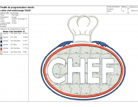 Motif de broderie machine  texte chef en embossage