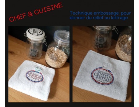 Motif de broderie machine  texte cuisine en embossage