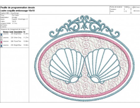 machine embroidery design scallop shell embossed