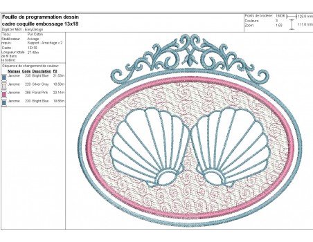 machine embroidery design scallop shell embossed
