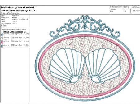 Motif de broderie machine  coquilles en embossage