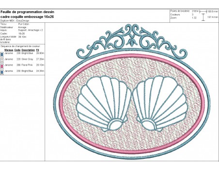 Motif de broderie machine  coquilles en embossage