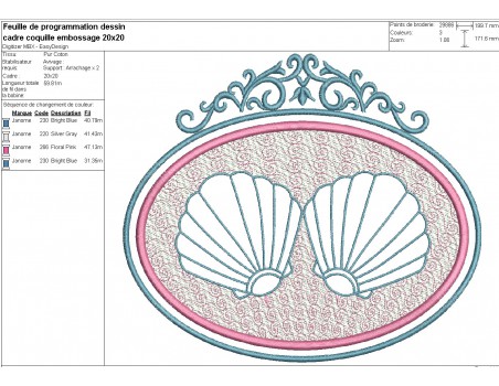 Motif de broderie machine  coquilles en embossage