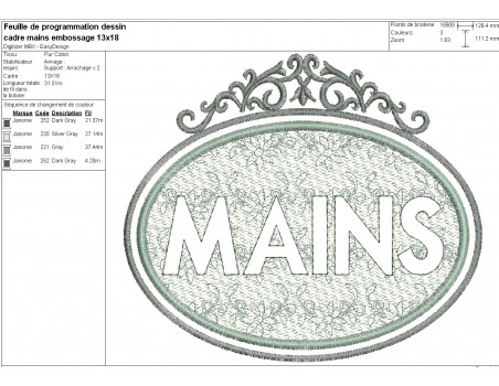 Motif de broderie machine  texte mains en embossage