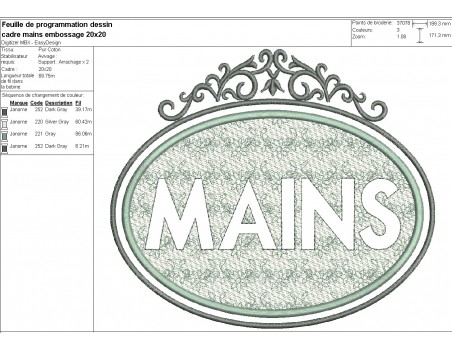 Motif de broderie machine  texte mains en embossage