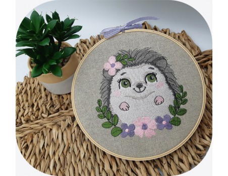 machine embroidery design  hedgehog with flowers