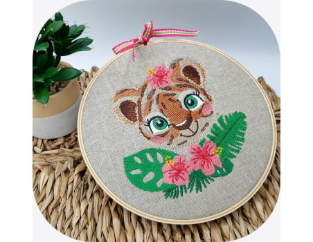 machine embroidery design tigress  with flowers