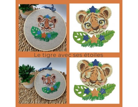 machine embroidery design tiger with star