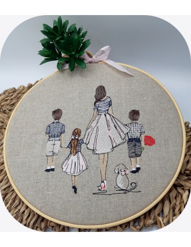 machine embroidery design  rippled mother and children