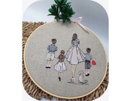 machine embroidery design  rippled mother and children