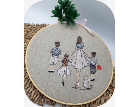 machine embroidery design  rippled mother and children