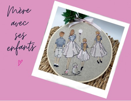 machine embroidery design  rippled mother with her daughters and her son