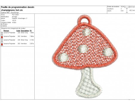 Motif de broderie machine champignon rouge  FSL