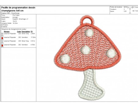 Motif de broderie machine champignon rouge  FSL