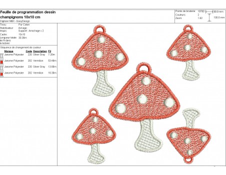 machine embroidery design FSL red mushroom