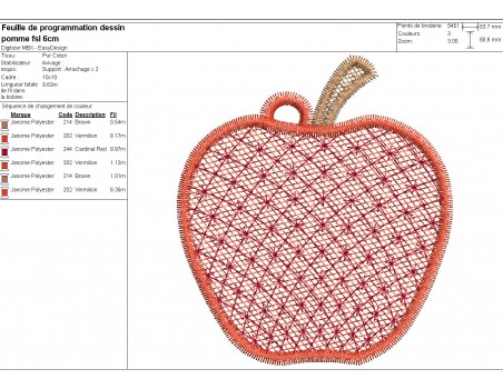 machine embroidery design FSL apple