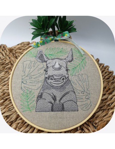 machine embroidery design savannah rhinoceros