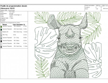 machine embroidery design savannah rhinoceros