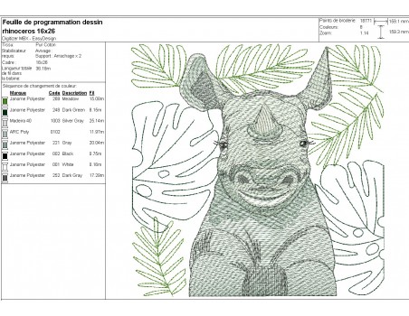 machine embroidery design savannah rhinoceros