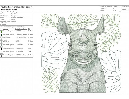 machine embroidery design savannah rhinoceros