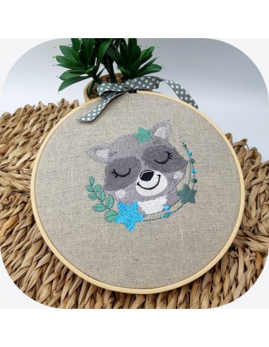 machine embroidery design  sleeping raccoon  with star machine embroidery design  sleeping raccoon  with star