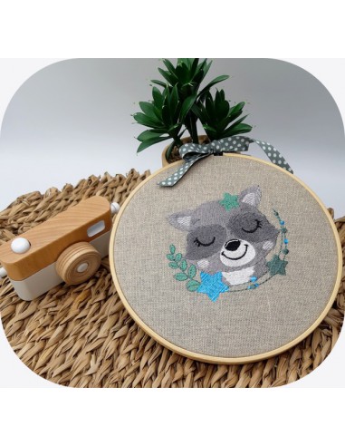 machine embroidery design  sleeping raccoon  with star machine embroidery design  sleeping raccoon  with star