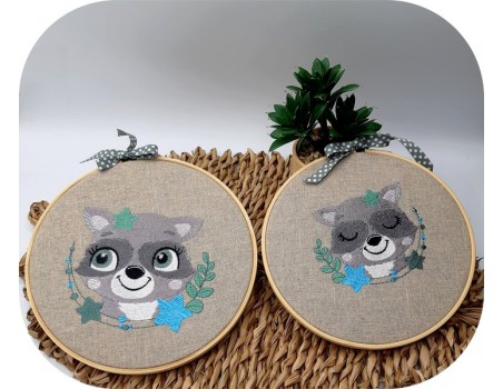 machine embroidery design  raccoon  with star