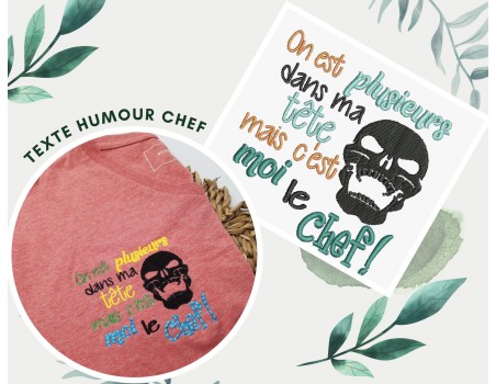 machine embroidery design chef man head humor text
