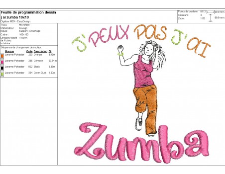 machine  Embroidery design  i can not  zumba