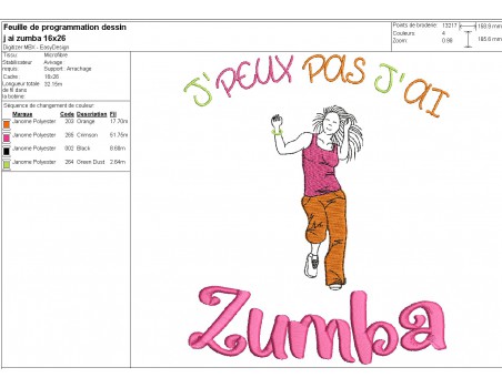 machine  Embroidery design  i can not  zumba