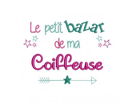 Motif de broderie texte bazar de coiffeuse