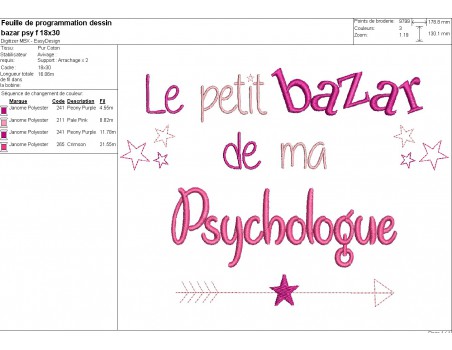 Motif de broderie texte bazar de psychologue