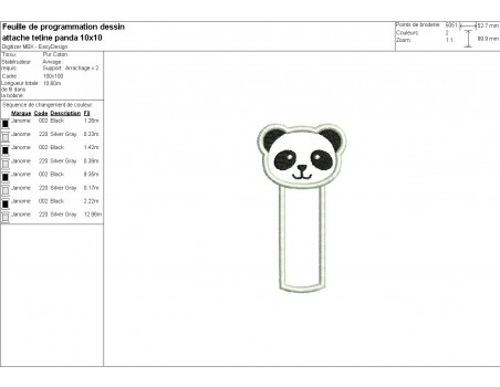 machine embroidery design  panda pacifier clip ITH