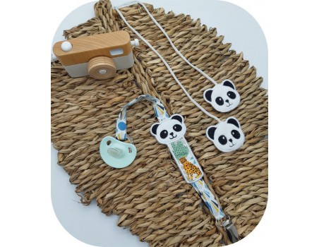 machine embroidery design  panda pacifier clip ITH