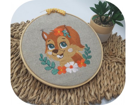 machine embroidery design  squirrel  with flowers