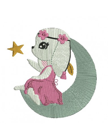 Instant download machine embroidery bunny on the moon