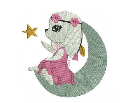 Motif de broderie machine  lapine sur la lune