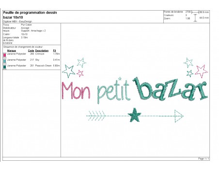 Motif de broderie texte mon petit bazar