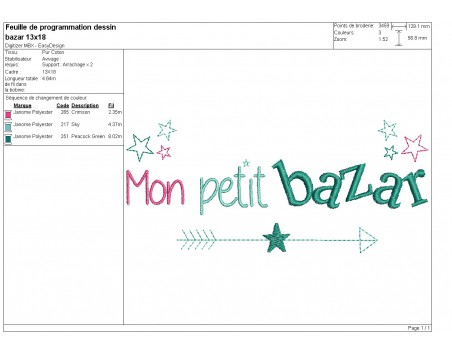 Motif de broderie texte mon petit bazar