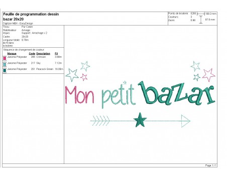 Motif de broderie texte mon petit bazar