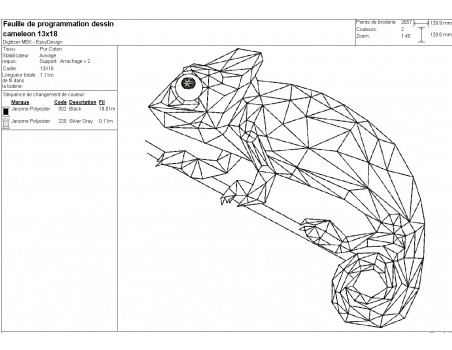 Motif de broderie machine caméléon origami