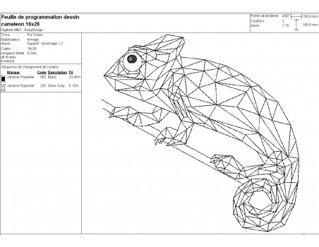 machine embroidery design geometric chameleon