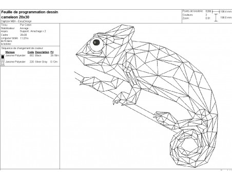 Motif de broderie machine caméléon origami